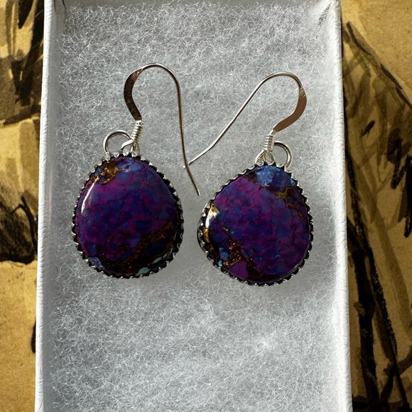Navajo Garrison Boyd Mojave Purple Turquoise Earrings - Picture 4 of 6